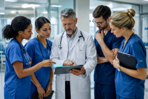 healthcare staffing agency USA nurse team collaborating with doctors