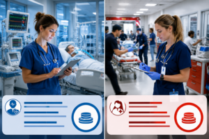 ICU vs ER Travel Nurse Pay comparison in a modern USA hospital