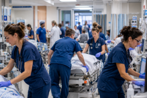 Seasonal healthcare staffing demand in hospital emergency room during peak patient surge