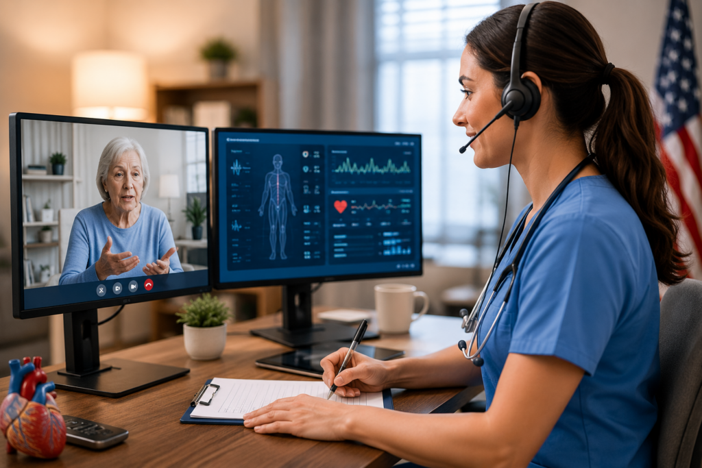 Telehealth Staffing remote RN providing virtual patient care in the USA