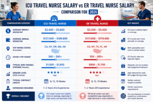 ICU Travel Nurse Salary and ER Travel Nurse Salary comparison chart for 2026