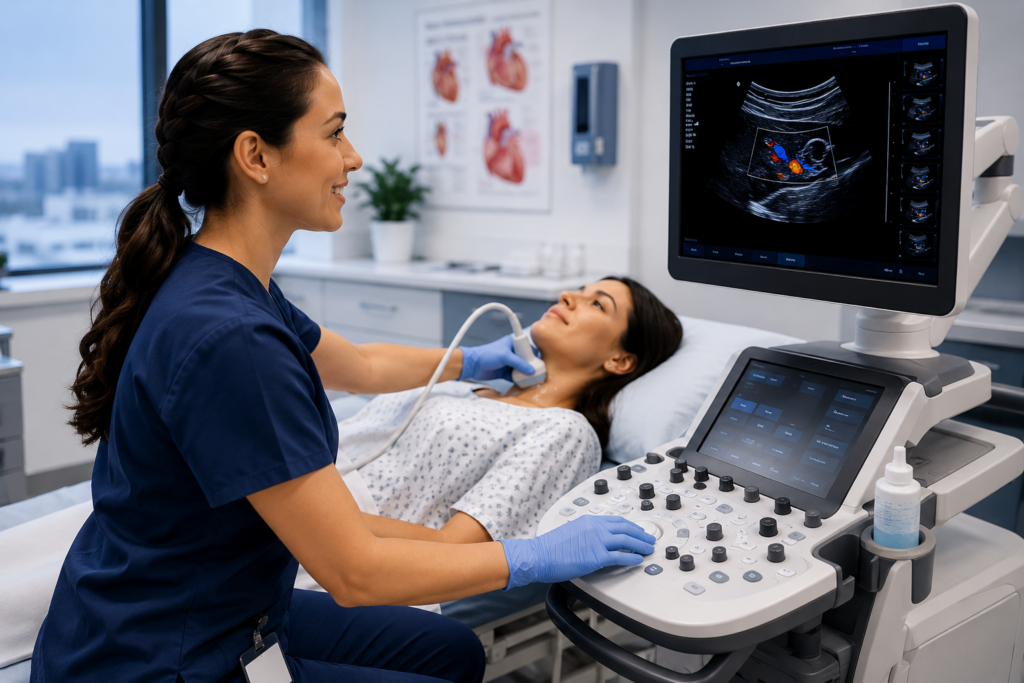 Ultrasound Technician Career Outlook 2026 diagnostic medical sonographer performing patient scan in USA hospital