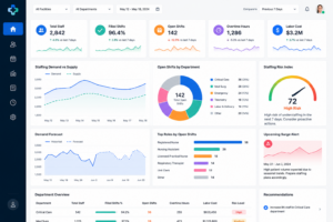 Predictive Analytics in Healthcare Staffing dashboard showing workforce planning and hospital staffing data